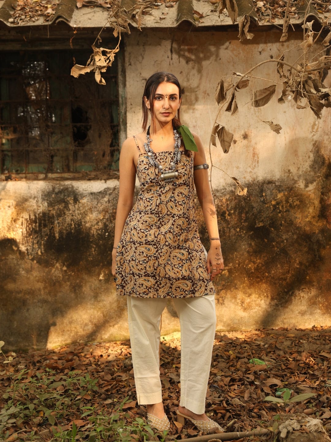 Kalamkari Noodle Strap Corset Kurti
