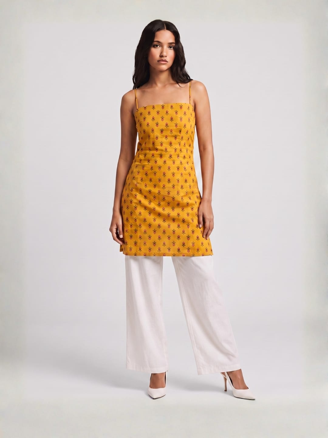 Mustard Noodle Strap Corset Kurti