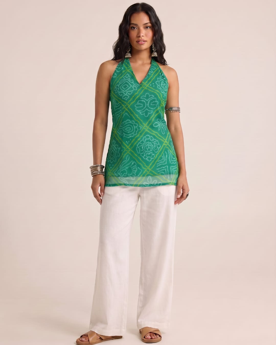 Leela Bandhani Halter Neck Corset Kurti