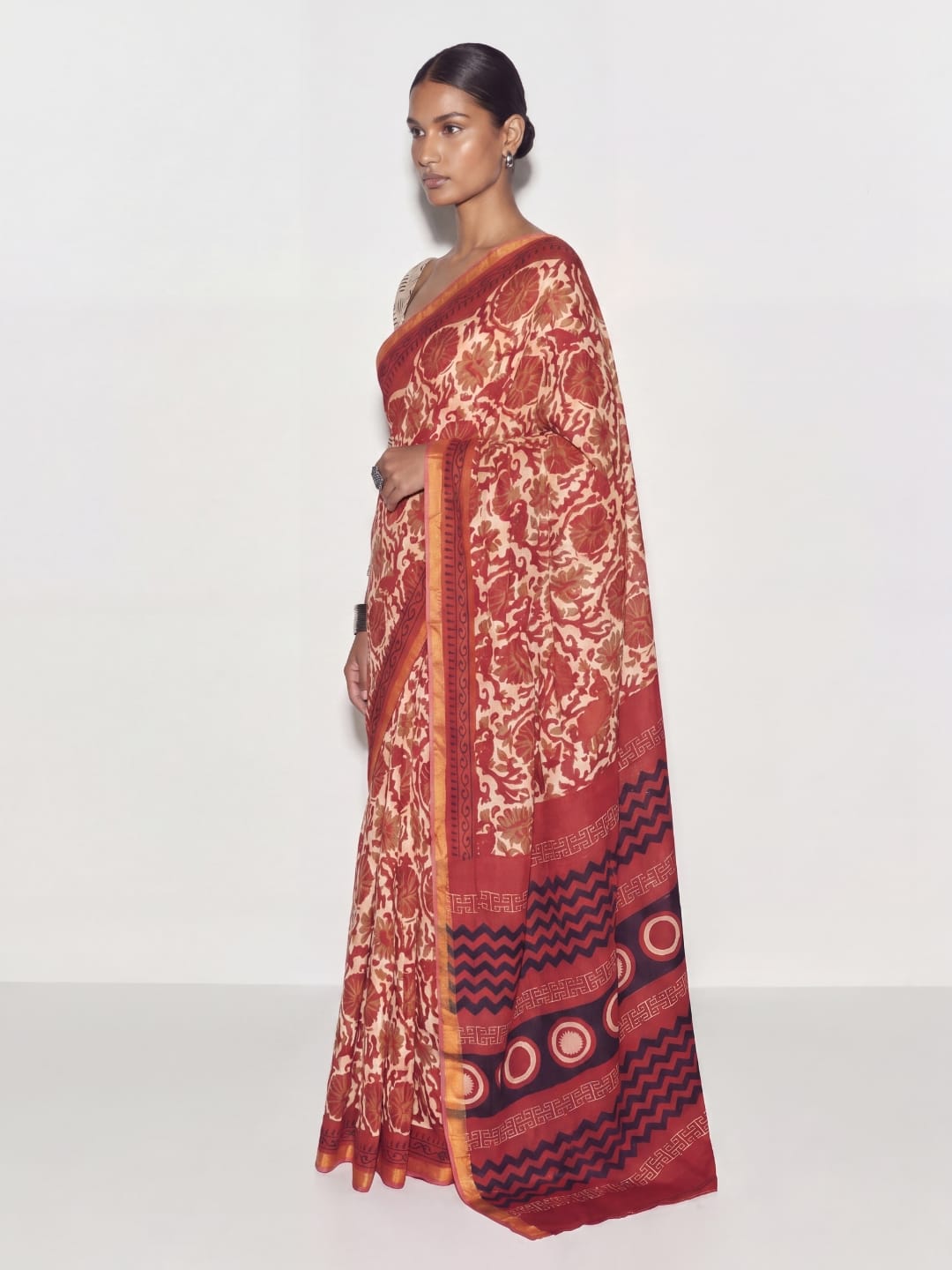 Mridul Floral Block Print Saree