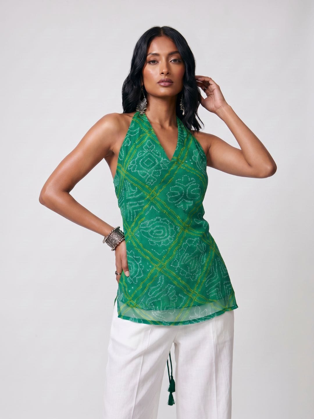 Leela Bandhani Halter Neck Corset Kurti