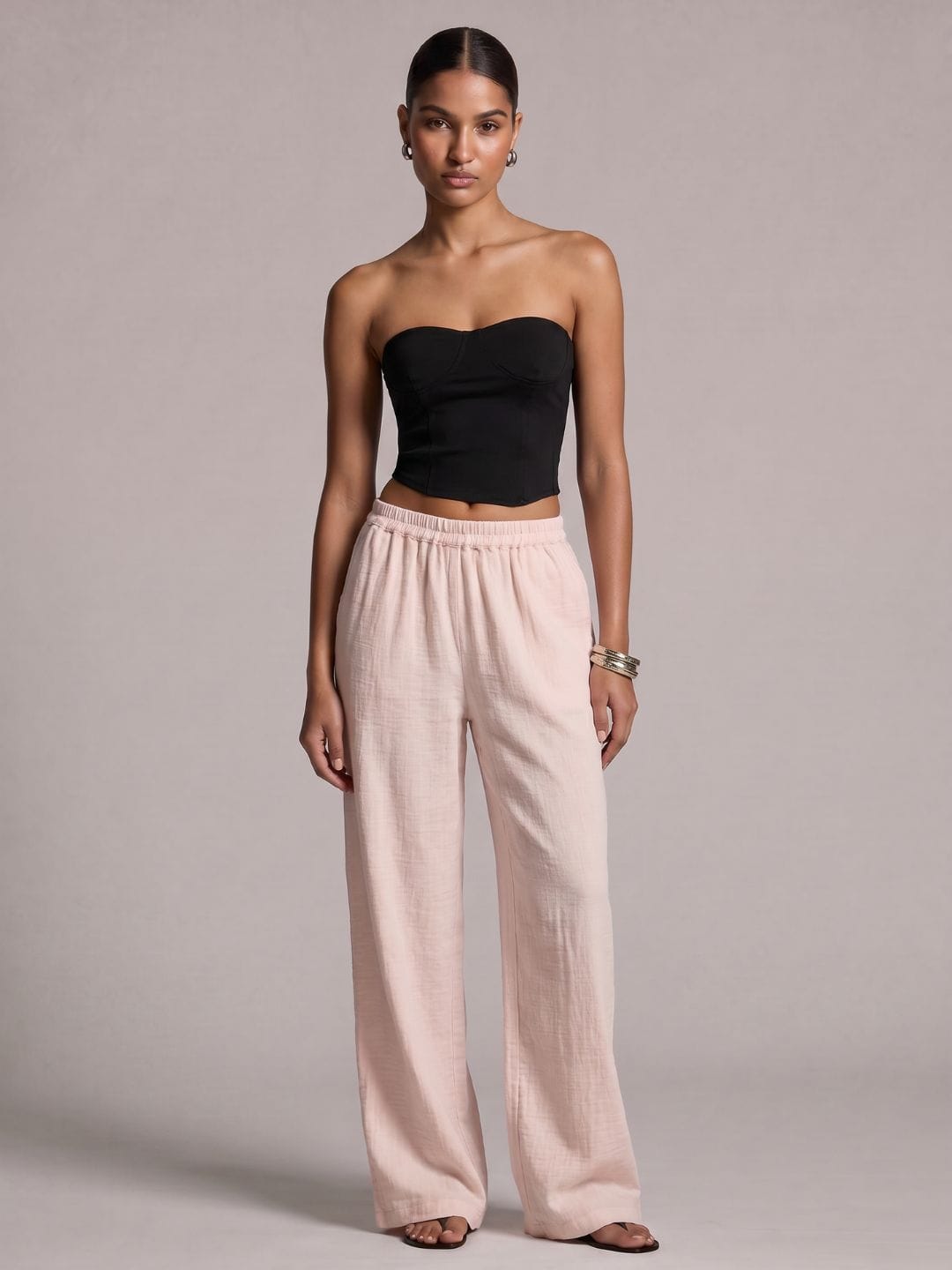 Pink Solid Straight Pants