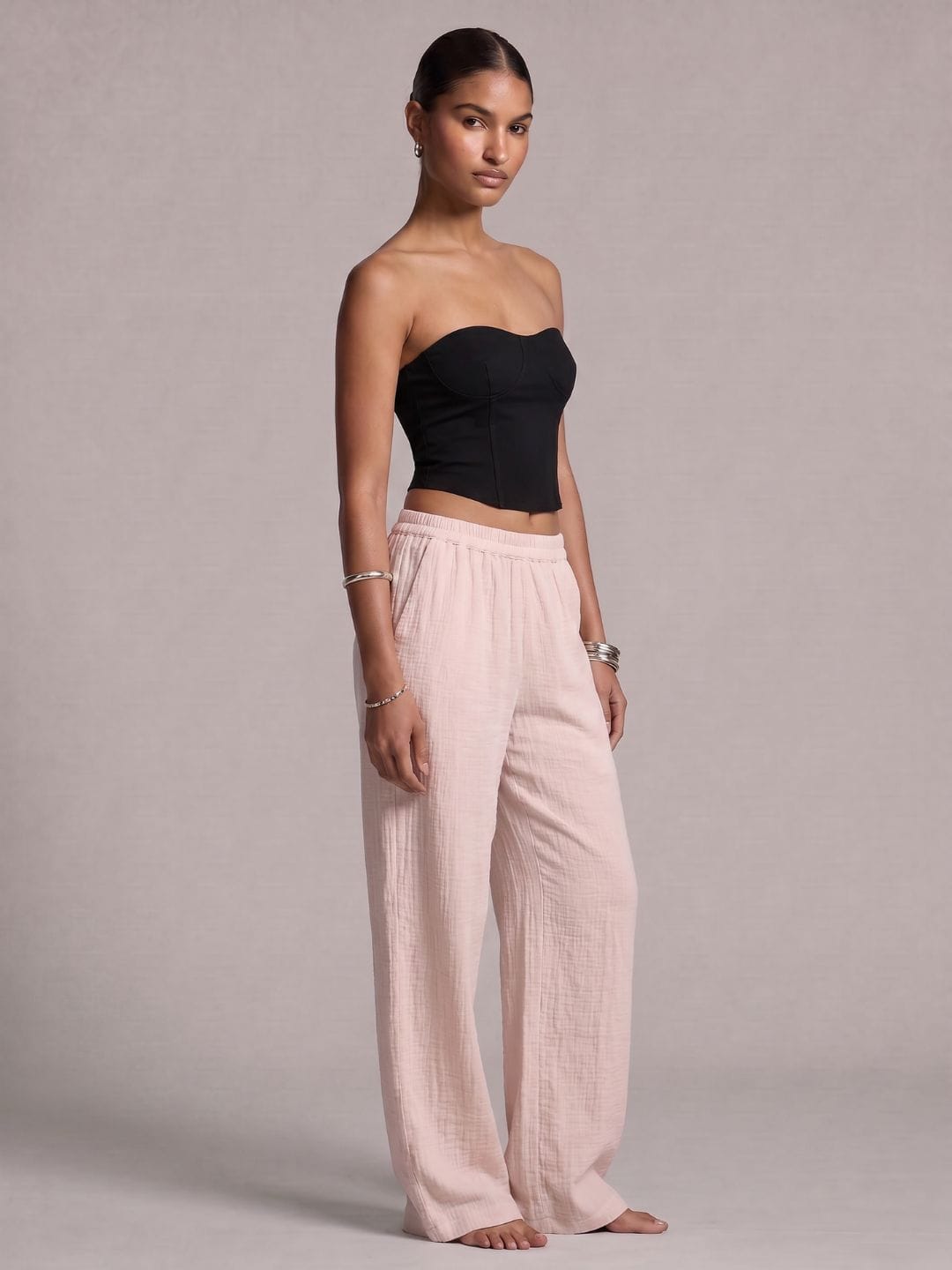 Pink Solid Straight Pants