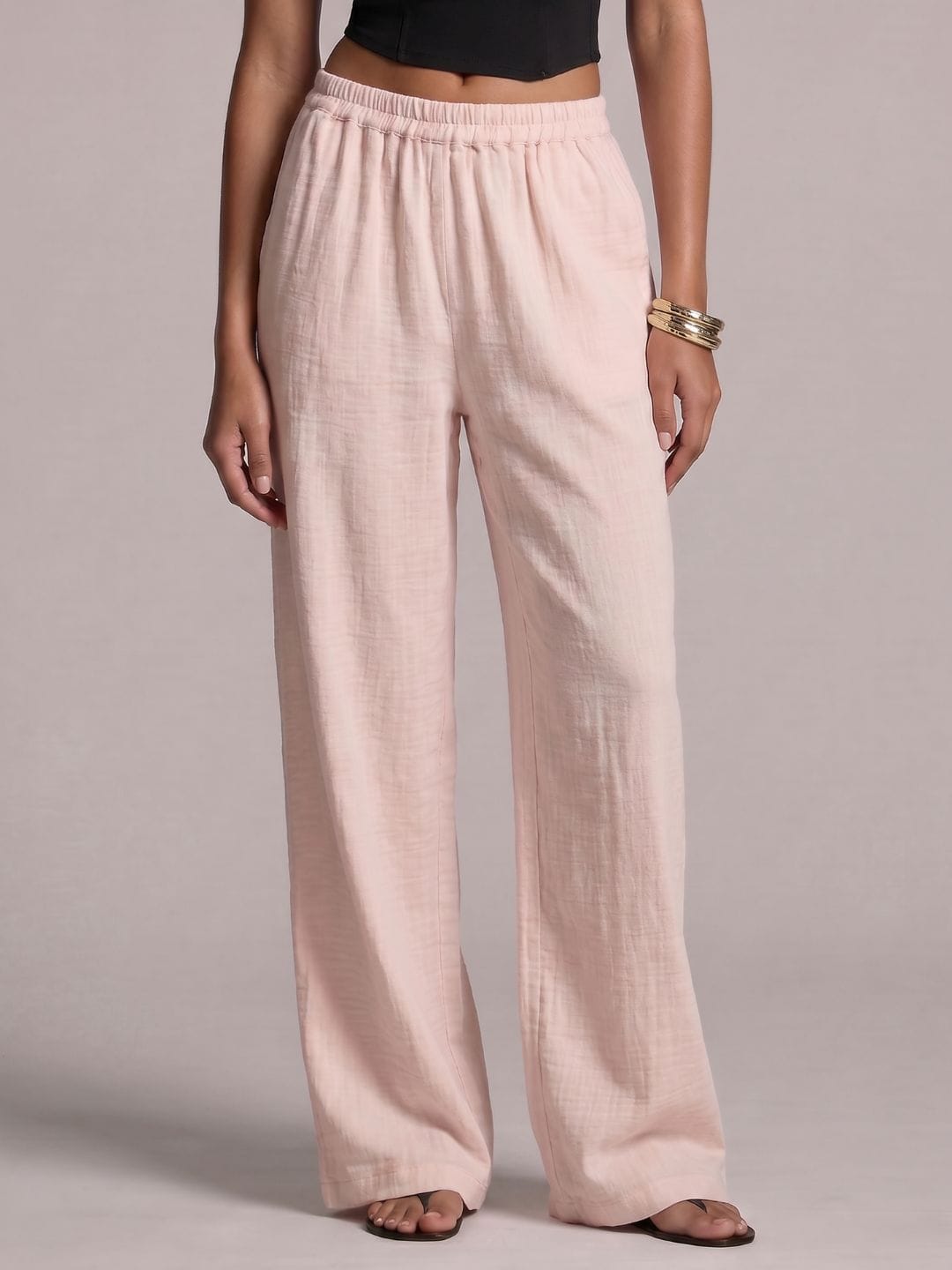 Pink Solid Straight Pants