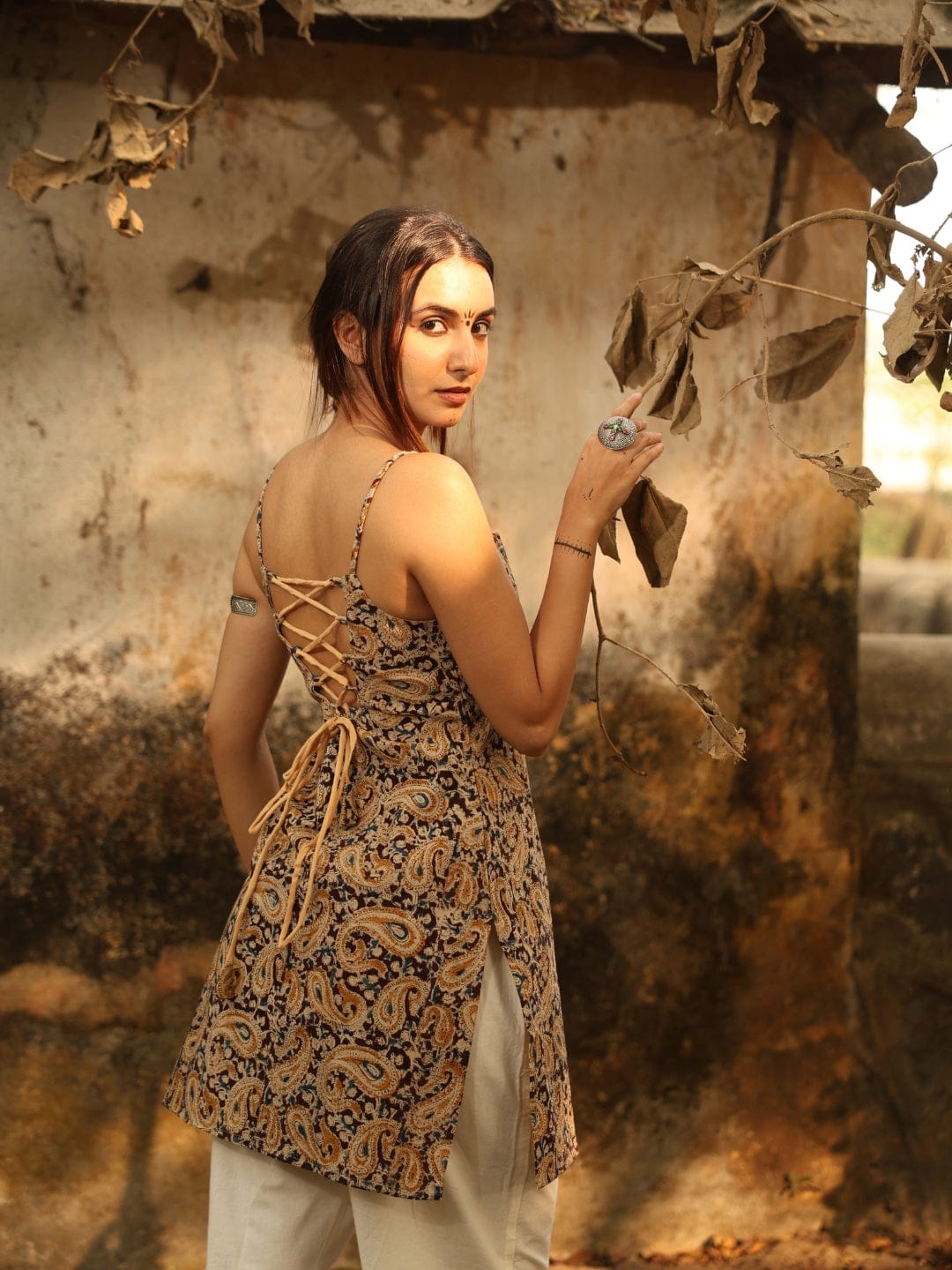 Kalamkari Noodle Strap Corset Kurti