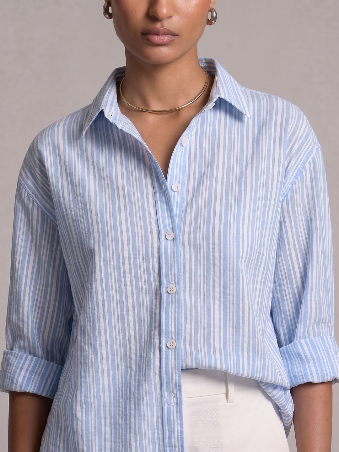 Oversized Striped Crop Shirt