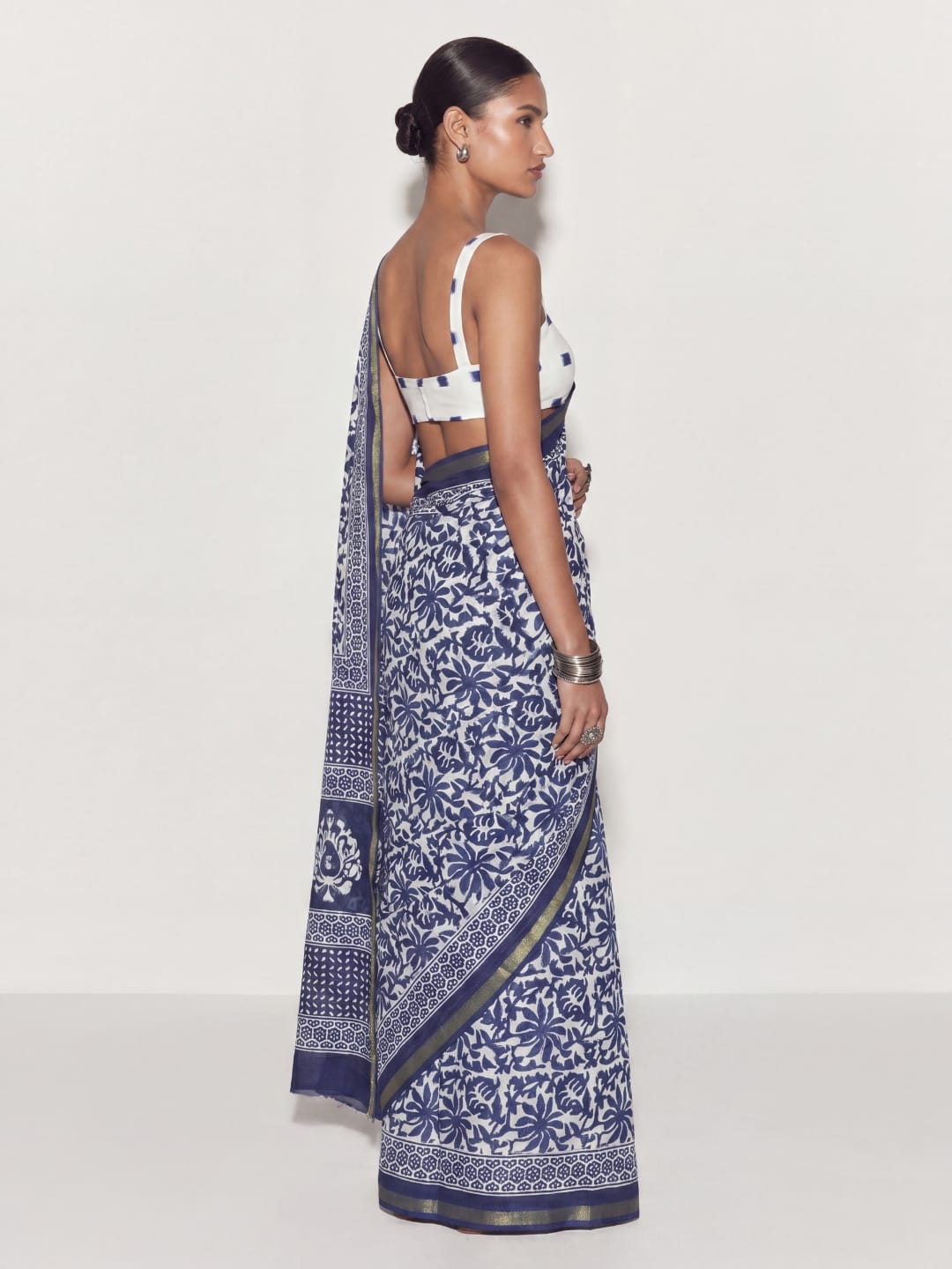 Reva Dabu Floral Block Print Saree
