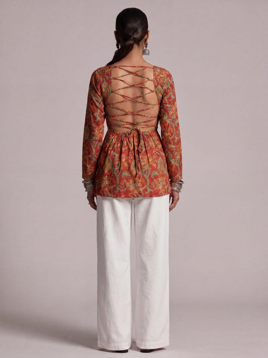 Kareen Backless Sleeved Corset Kurti