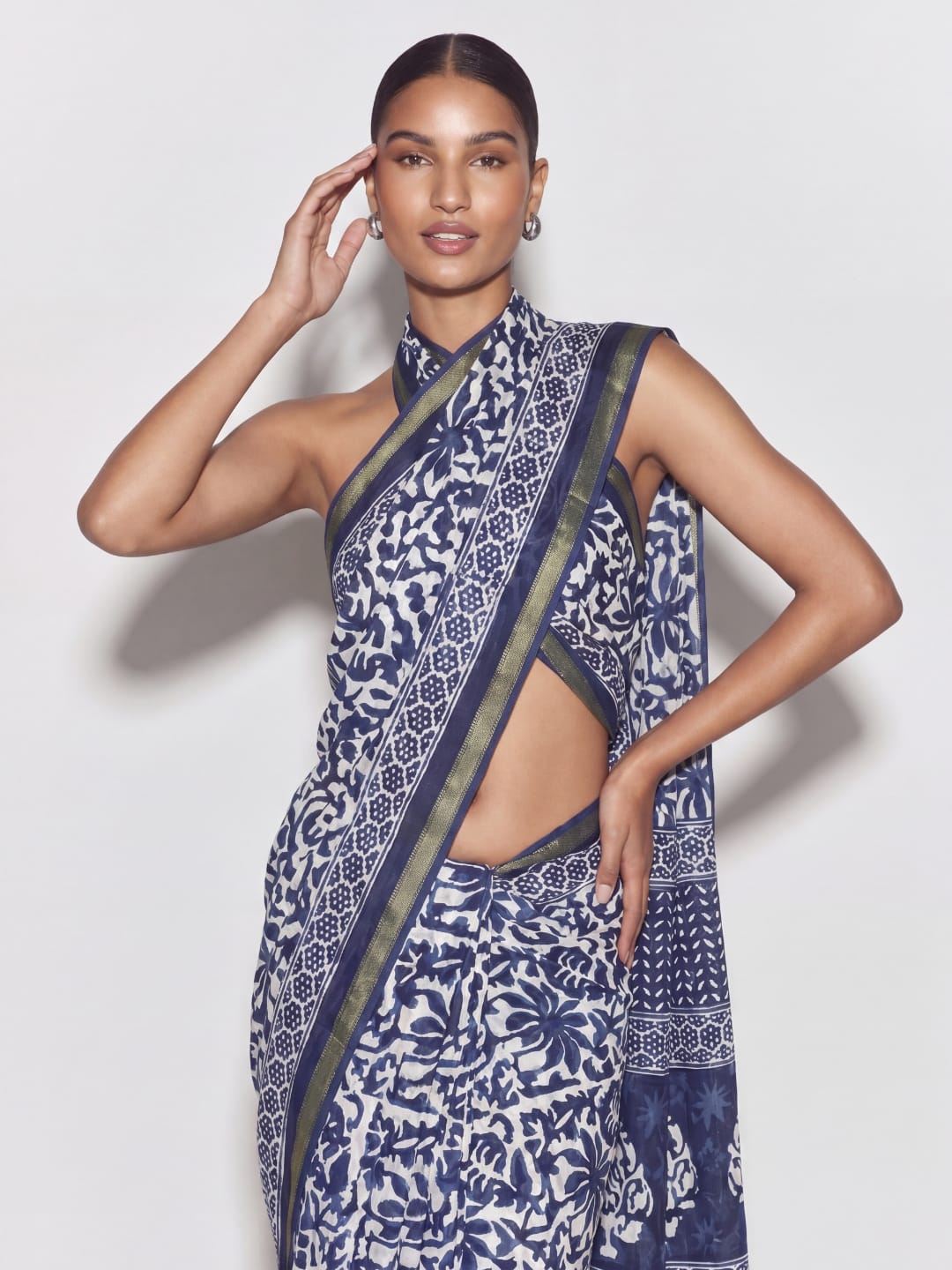 Reva Dabu Floral Block Print Saree