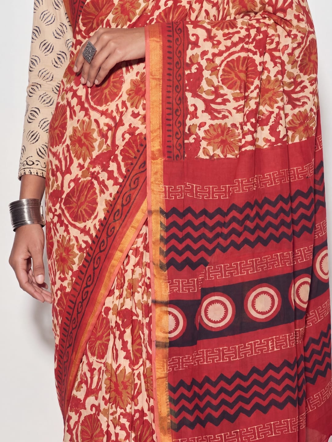 Mridul Floral Block Print Saree