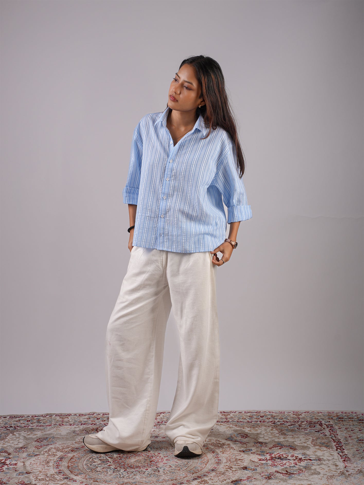 Oversized Striped Crop Shirt