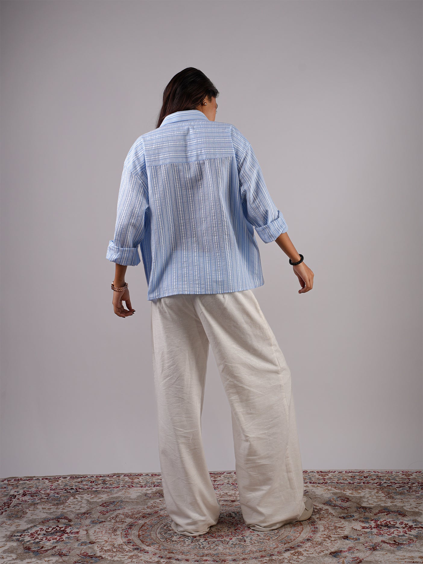 Oversized Striped Crop Shirt