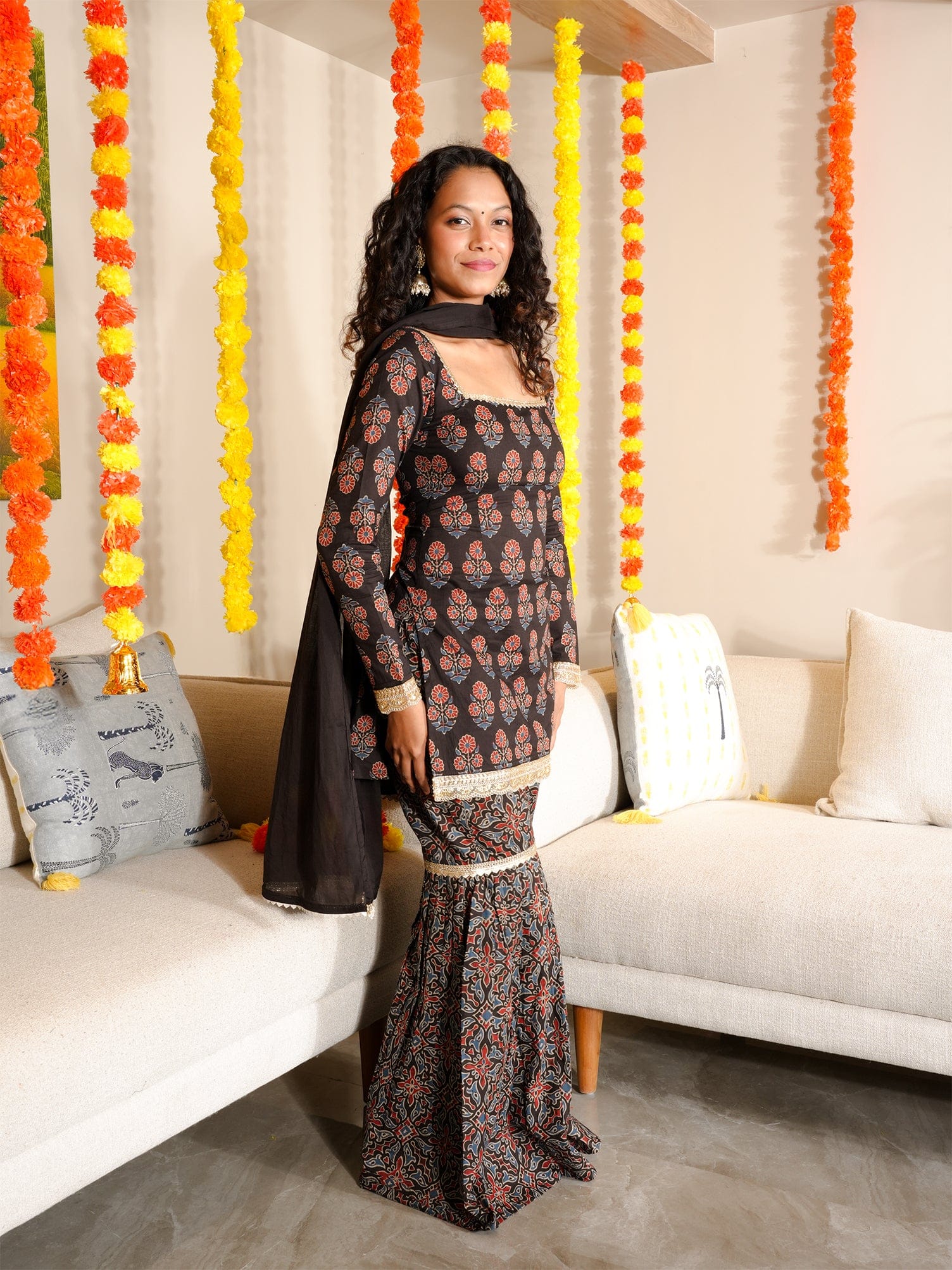 Saaz Sleeved Corset Kurti & Sharara Set