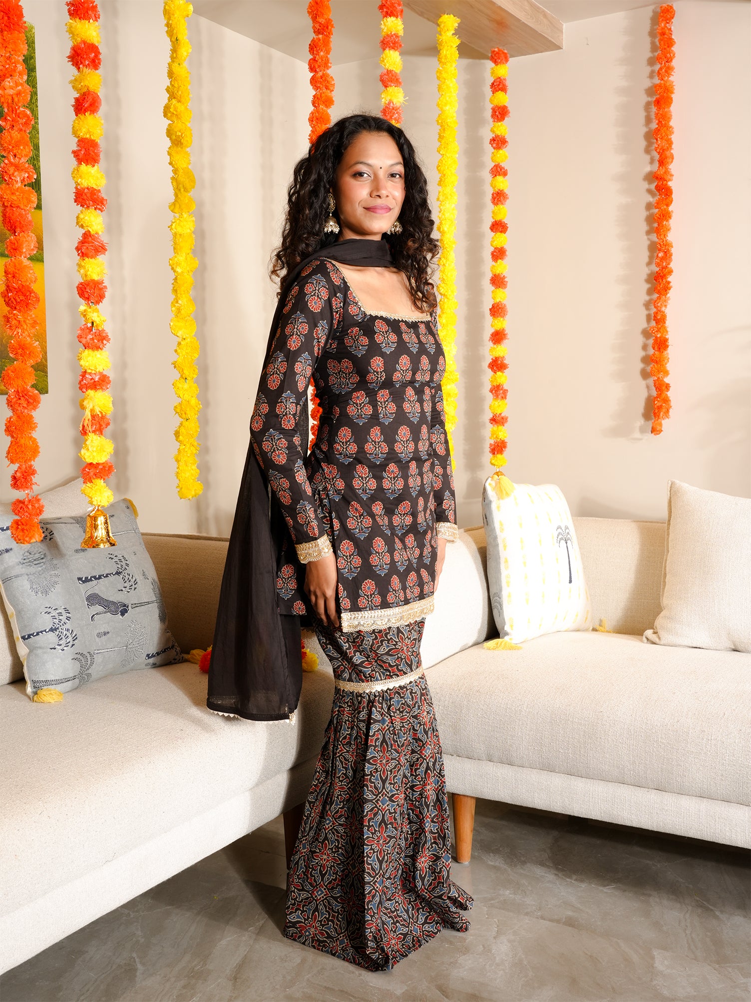 Saaz Sleeved Corset Kurti & Sharara Set