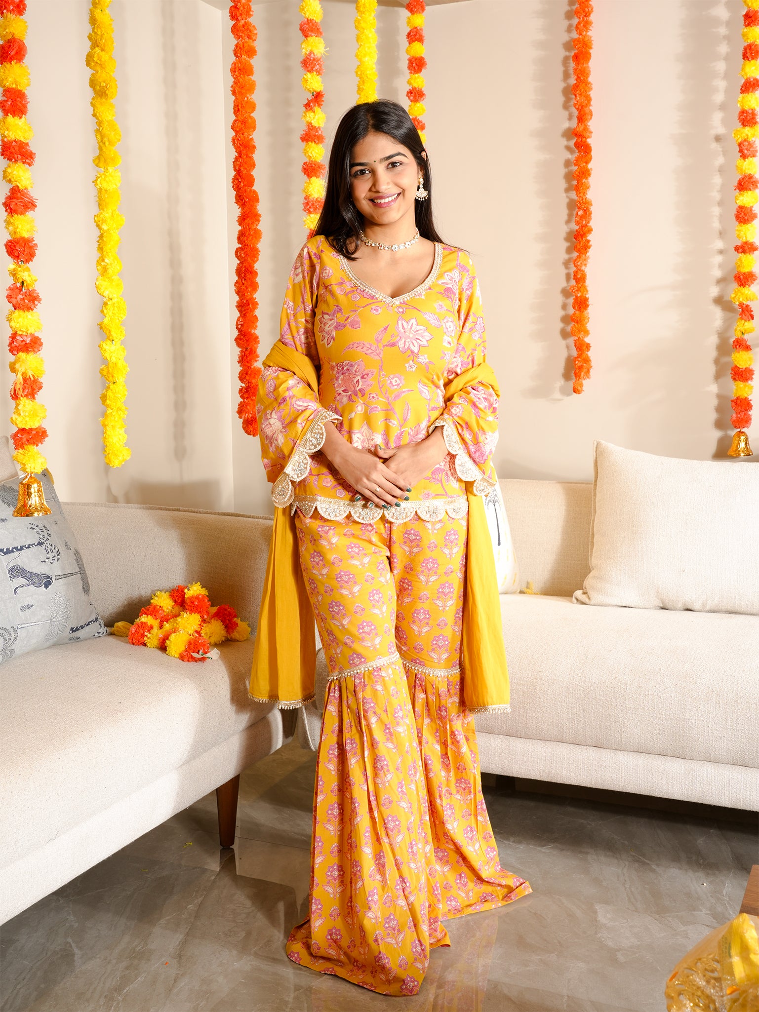 Inaaz Sleeved Corset Kurti with Sharara & Dupatta Set