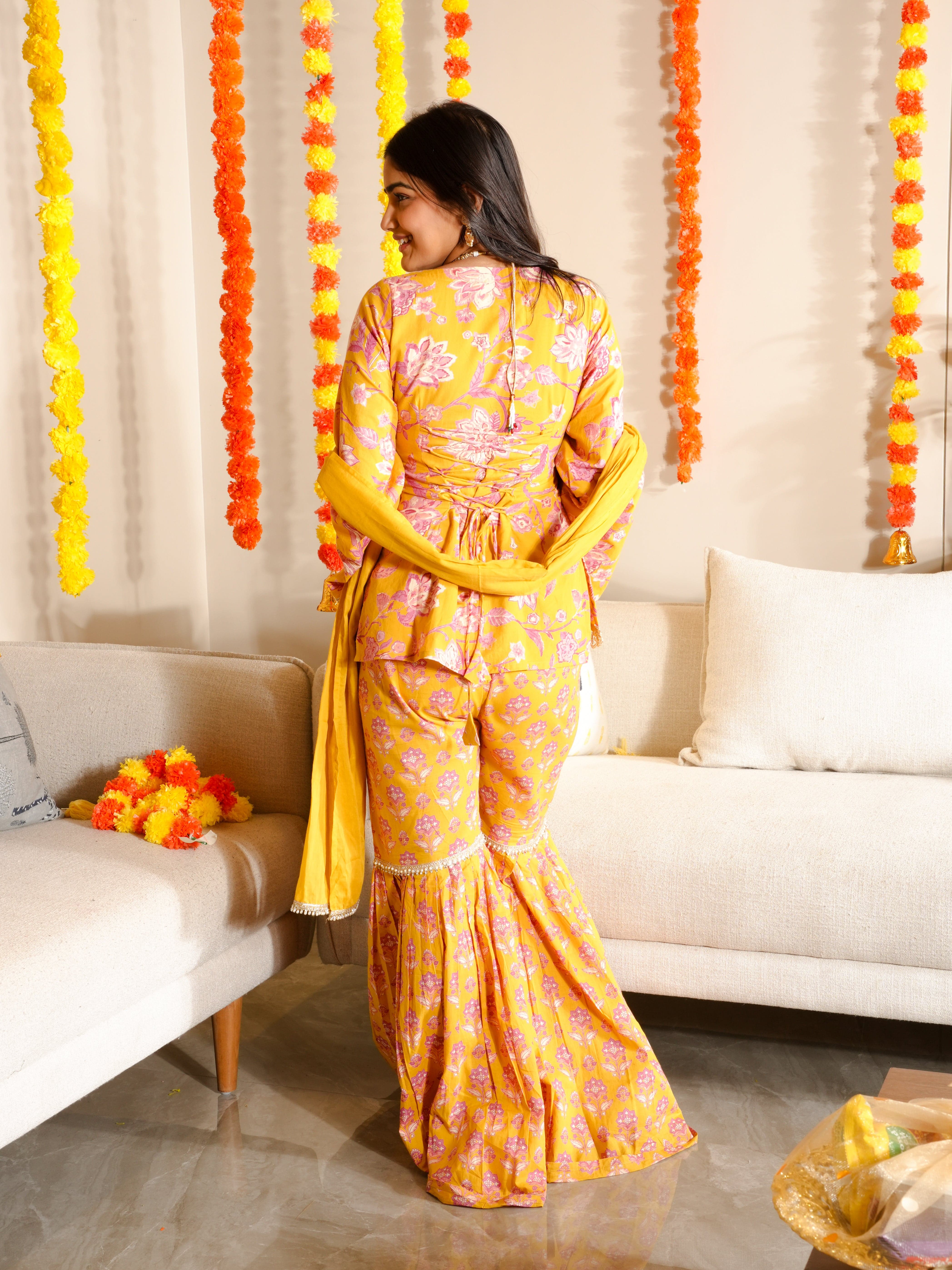 Inaaz Sleeved Corset Kurti with Sharara & Dupatta Set