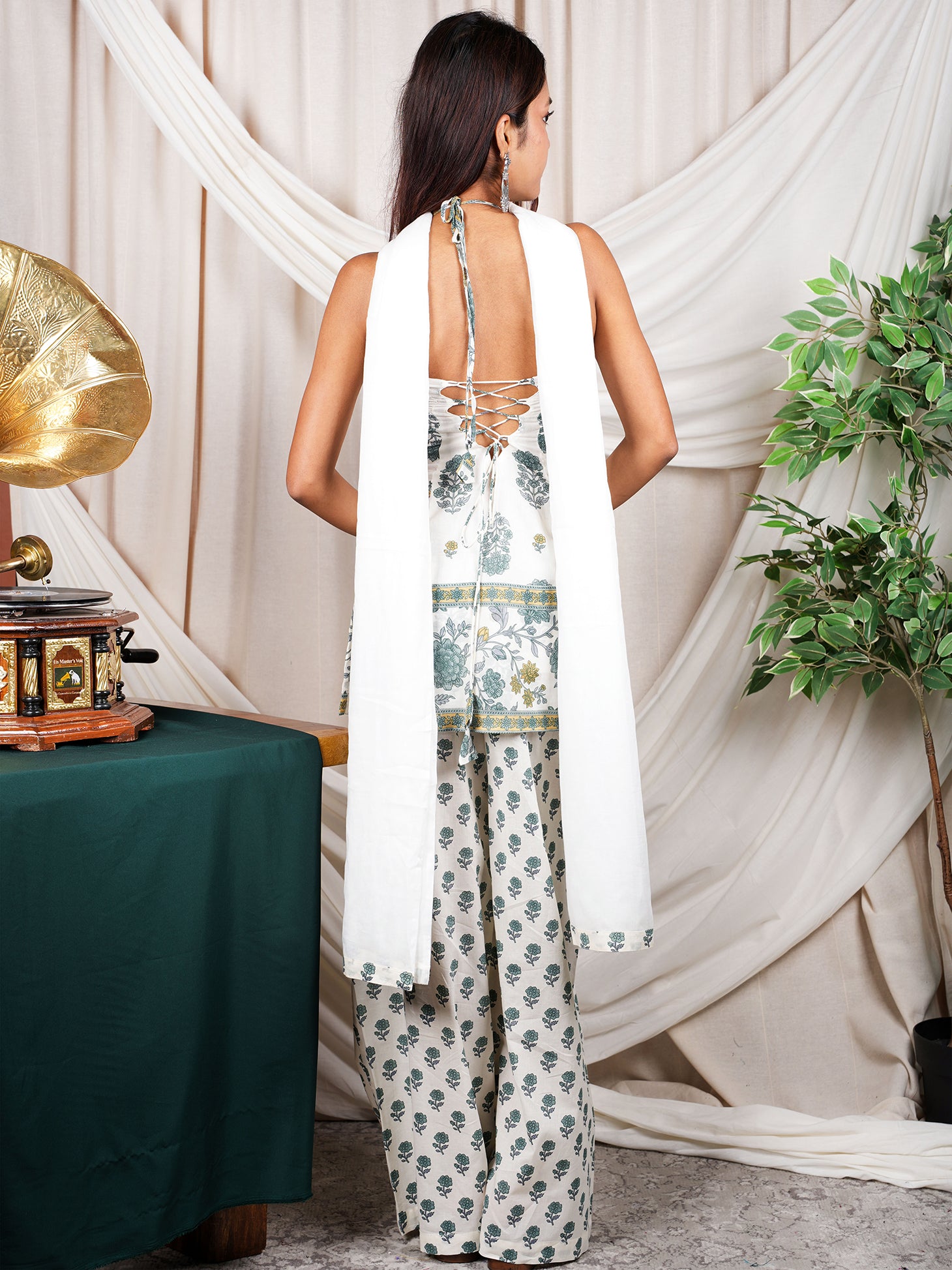 Ganga Halterneck Corset Kurti Pant dupatta Set