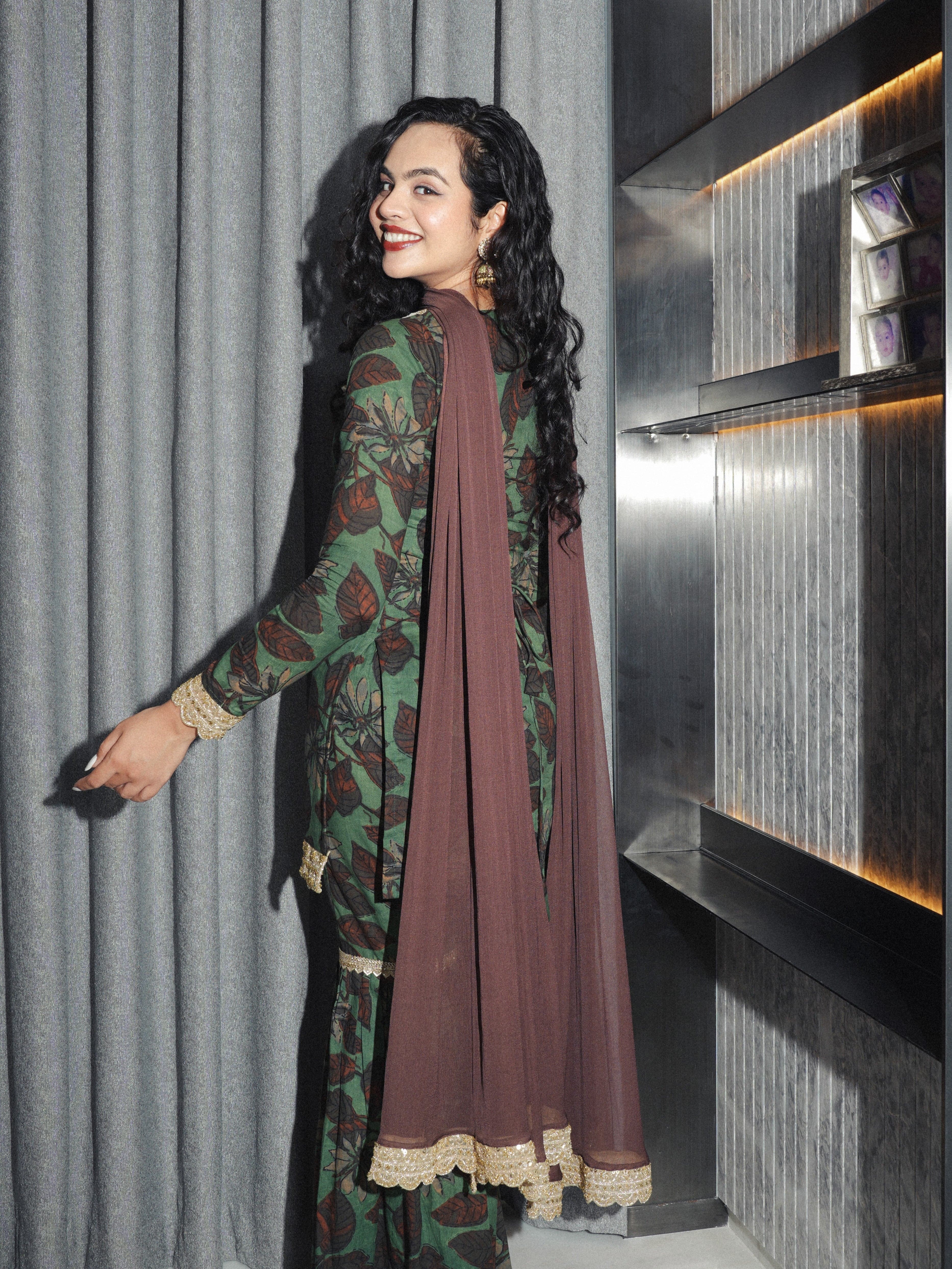 Meherzeen Sleeved Corset Kurti Sharara Set