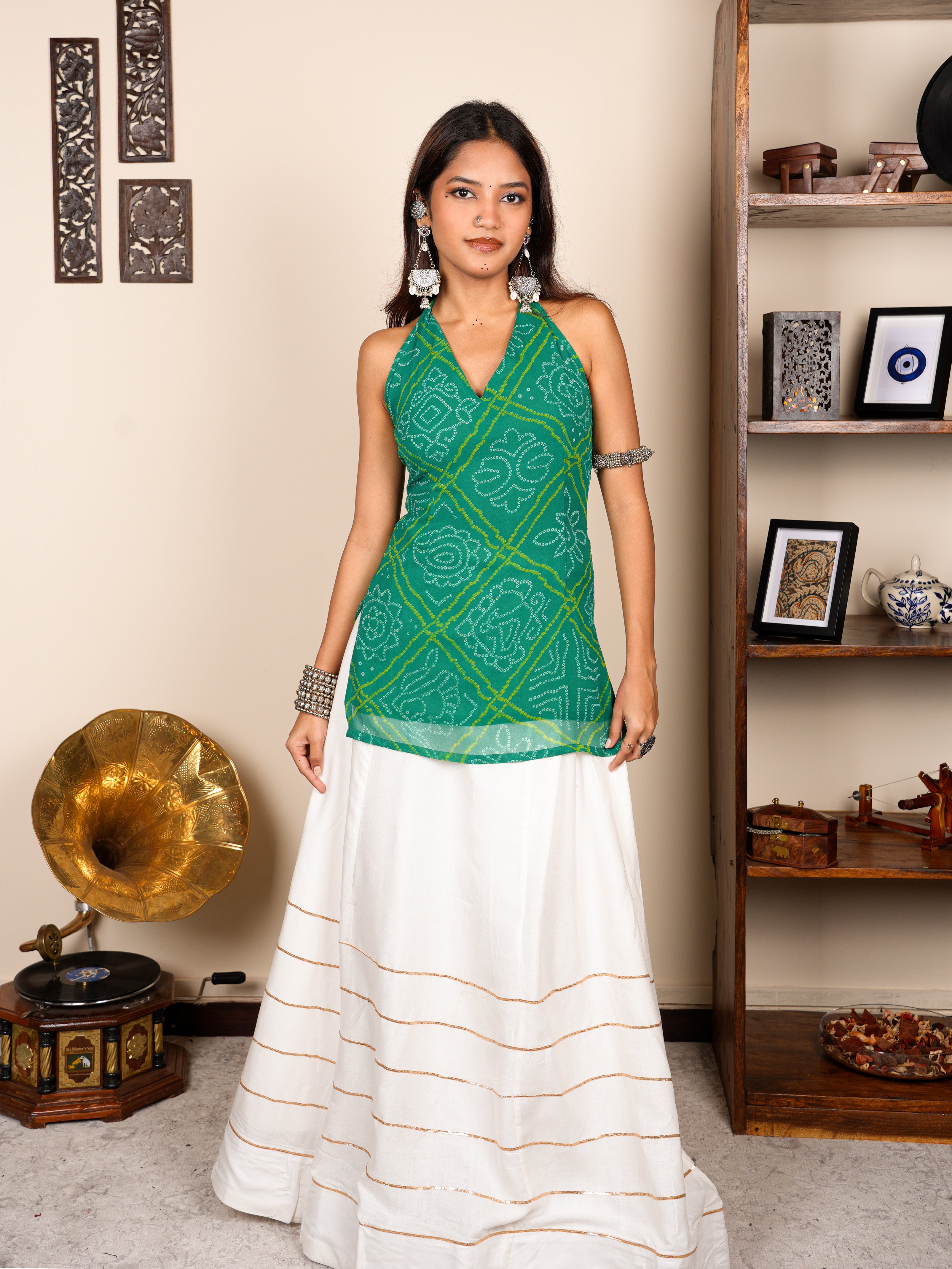 Leela Bandhani Halter Neck Corset Kurti