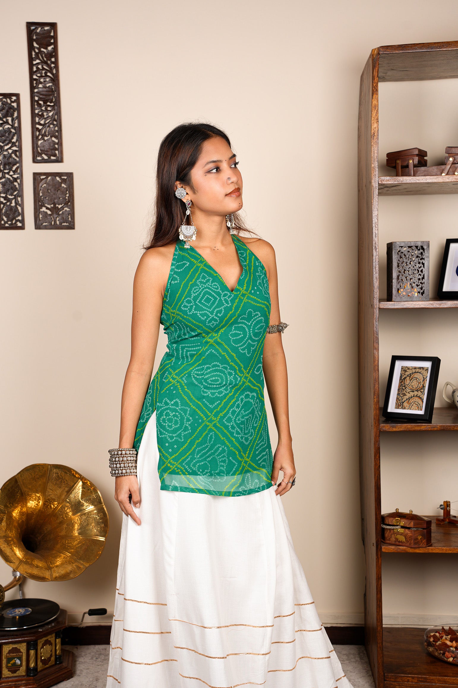 Leela Bandhani Halter Neck Corset Kurti