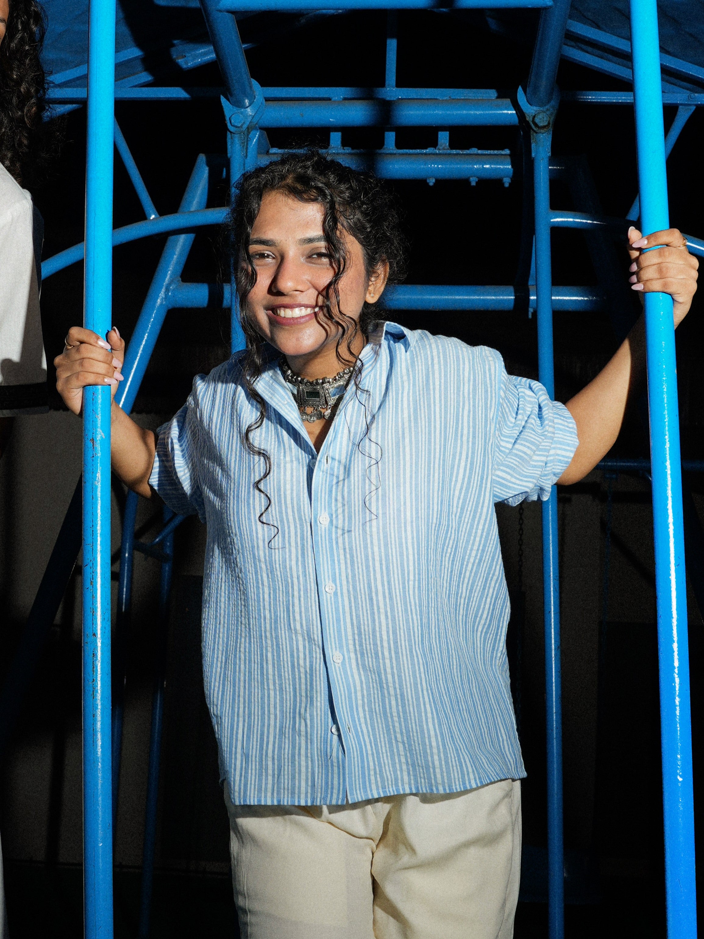 Oversized Striped Crop Shirt