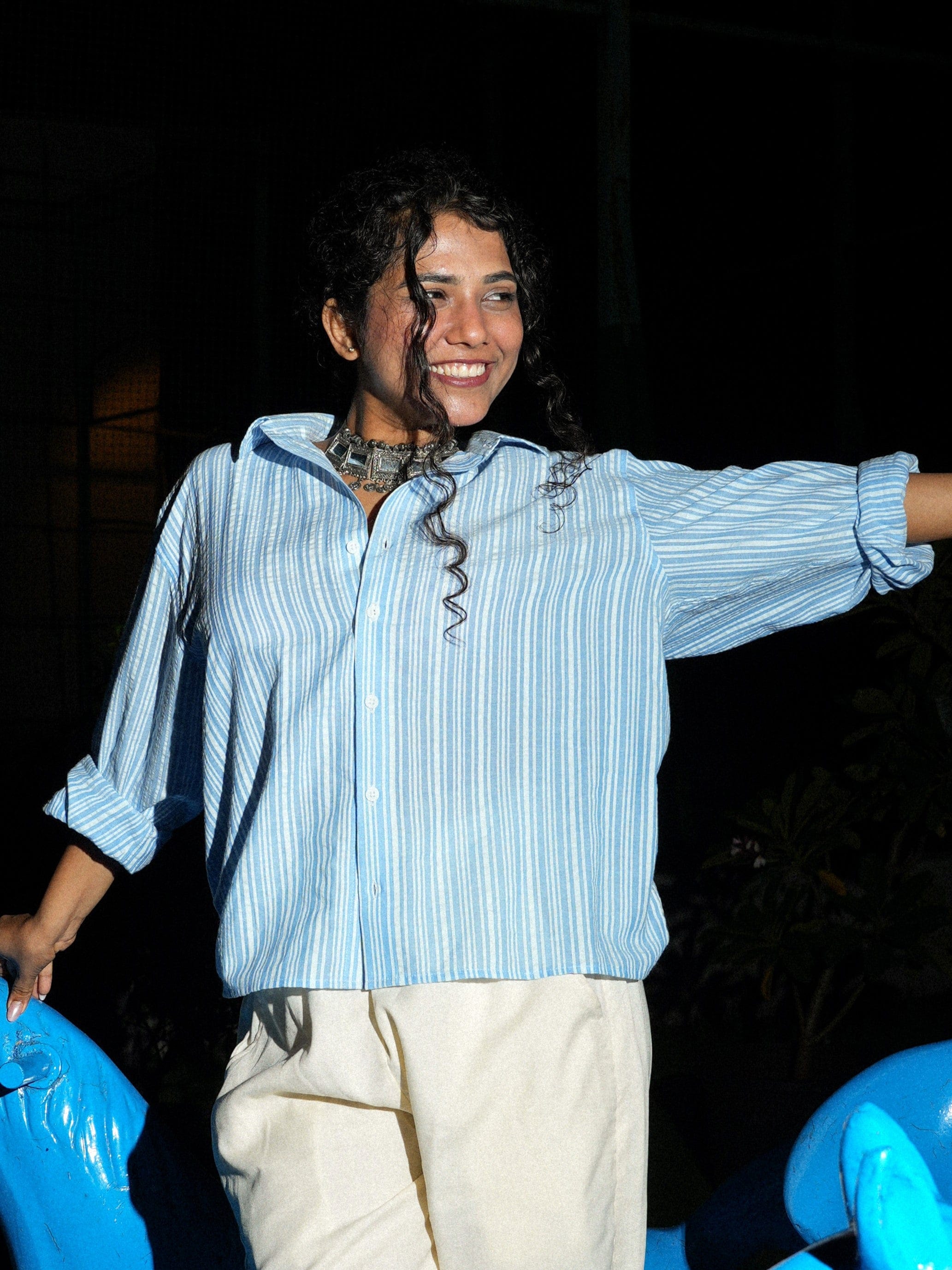 Oversized Striped Crop Shirt