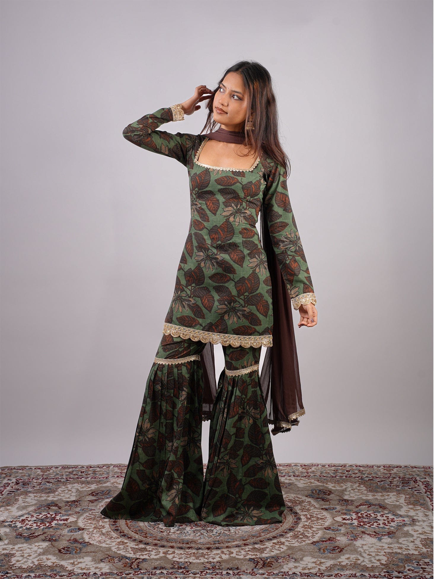 Meherzeen Sleeved Corset Kurti Sharara Set