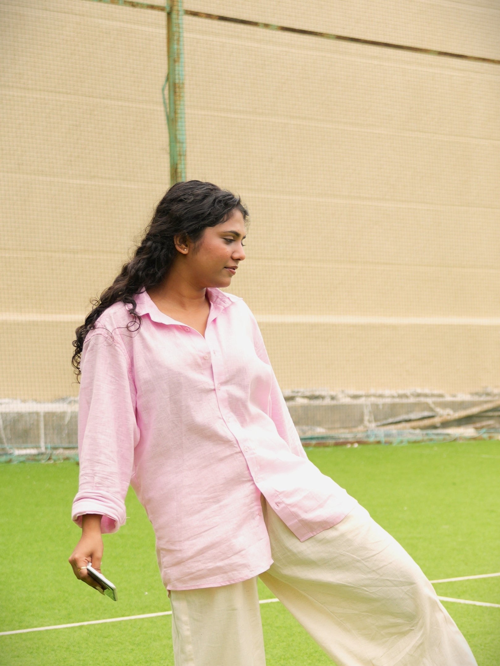 Oversized Pink Linen Shirt