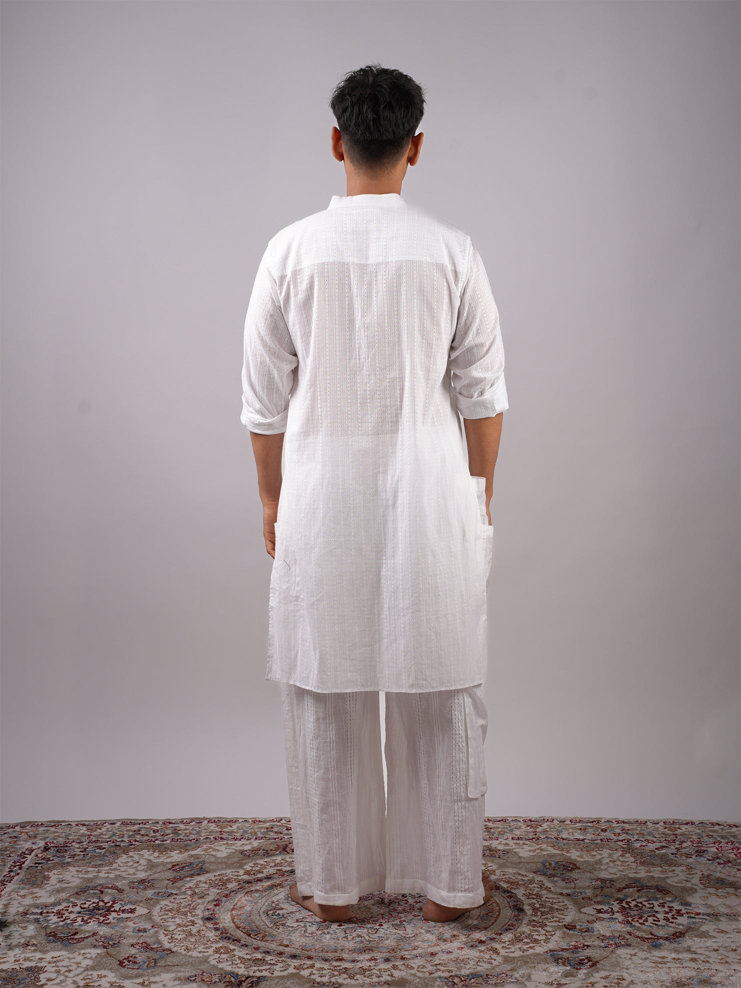 Karam White Jacquard Long Kurta