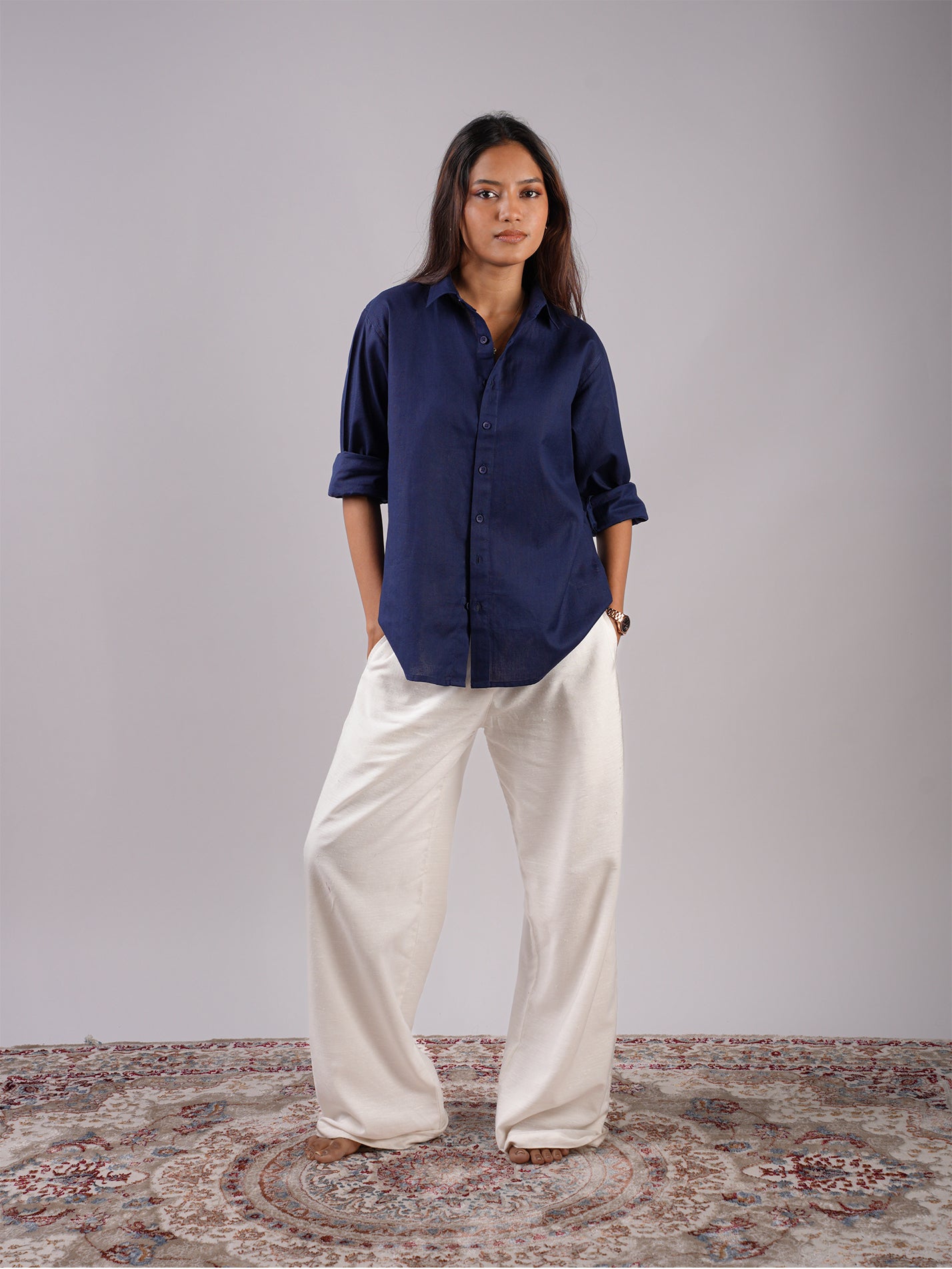 Oversized Blue Linen Shirt