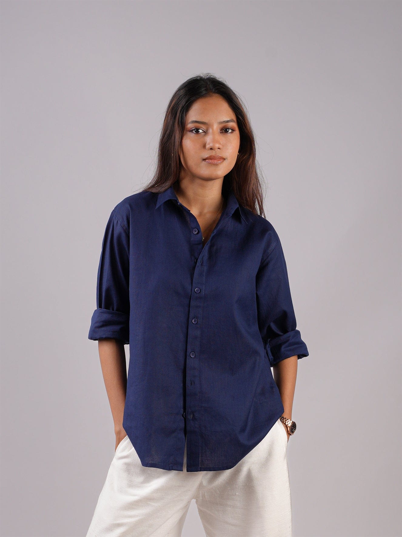Oversized Blue Linen Shirt