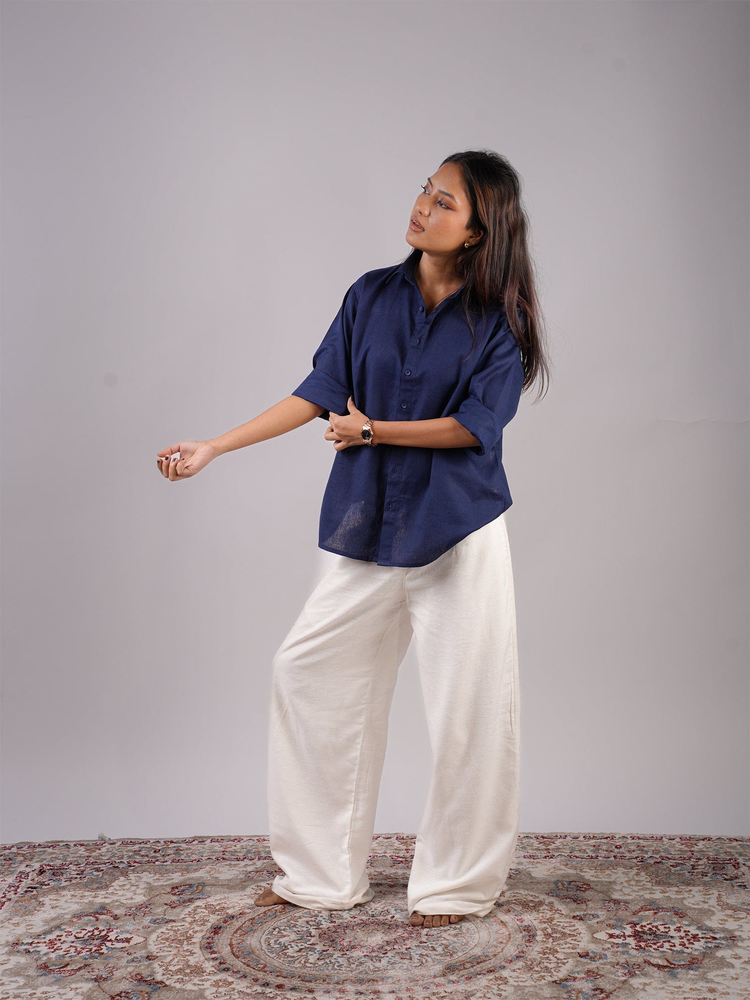 Oversized Blue Linen Shirt