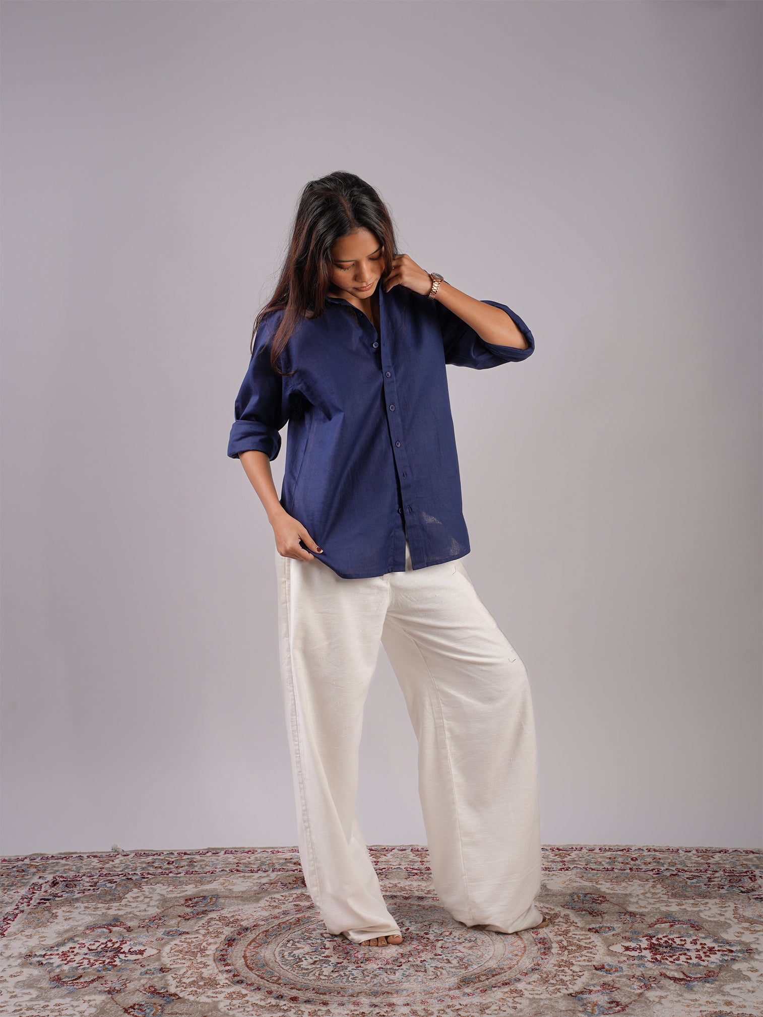 Oversized Blue Linen Shirt