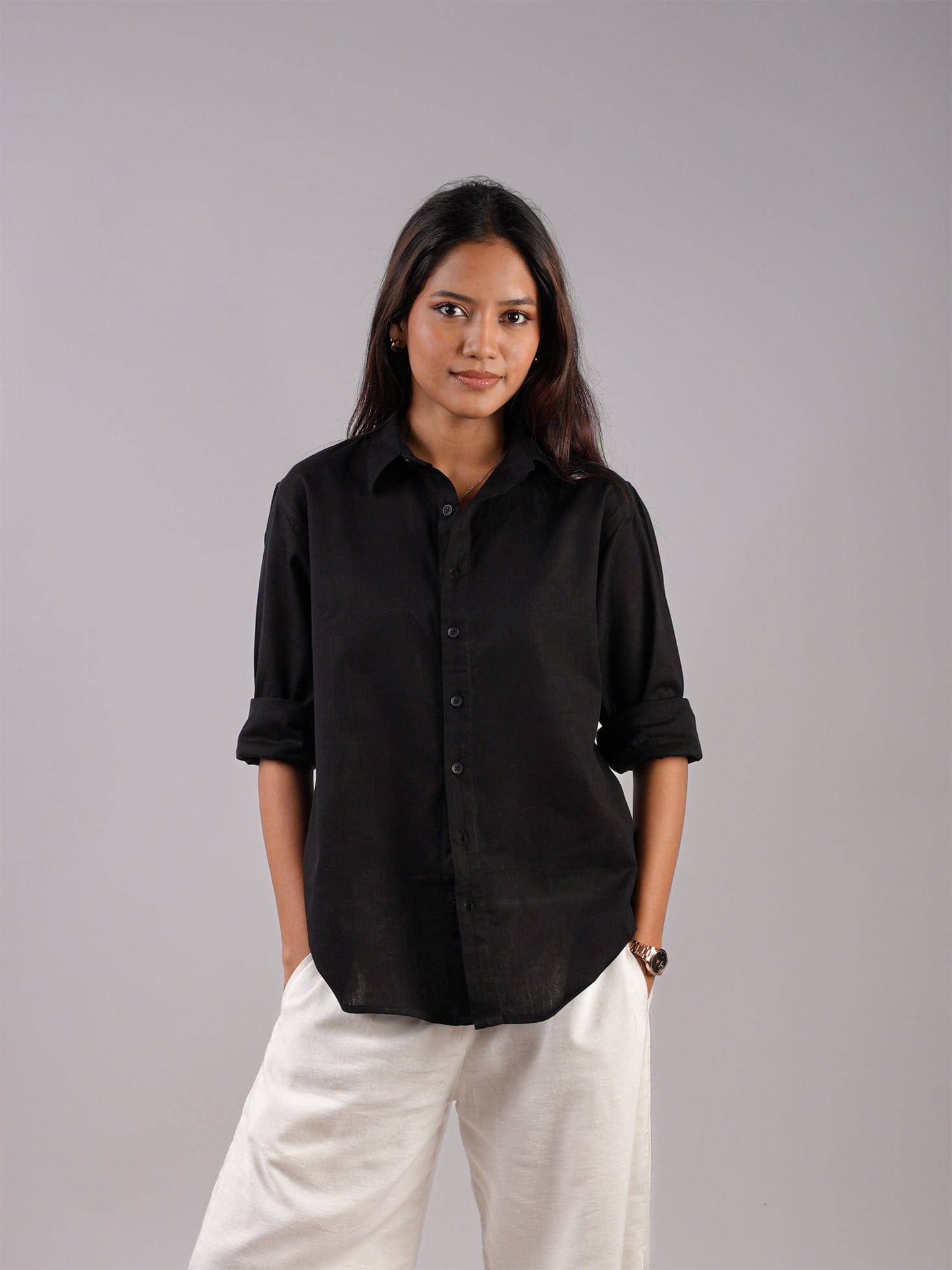 Oversized Black Linen Shirt