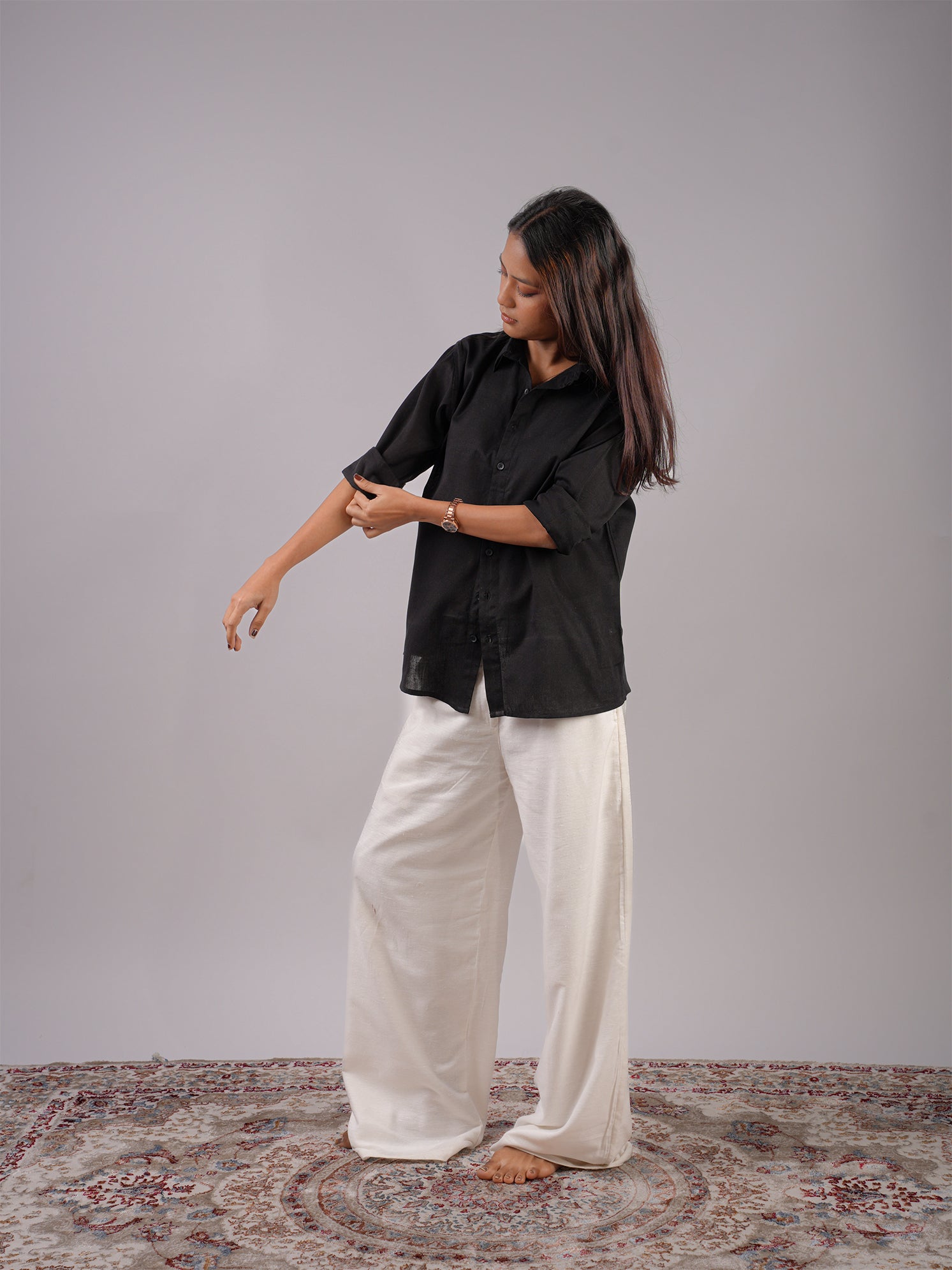 Oversized Black Linen Shirt