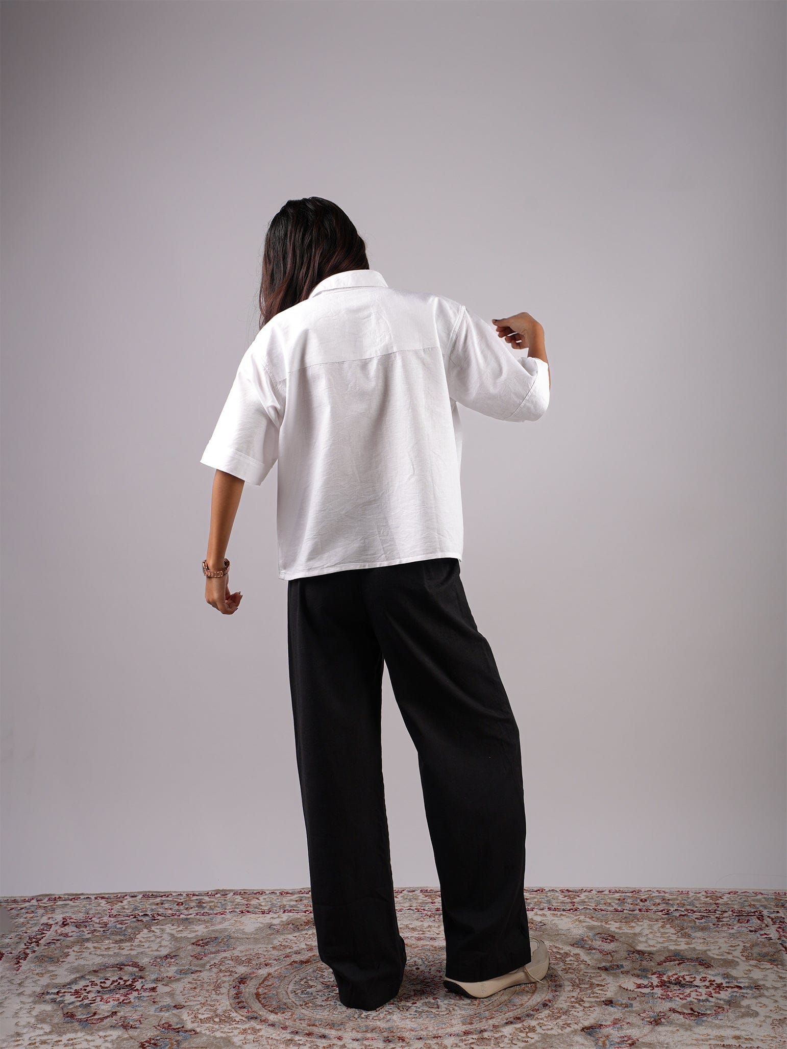 Oversized White Linen Crop Shirt