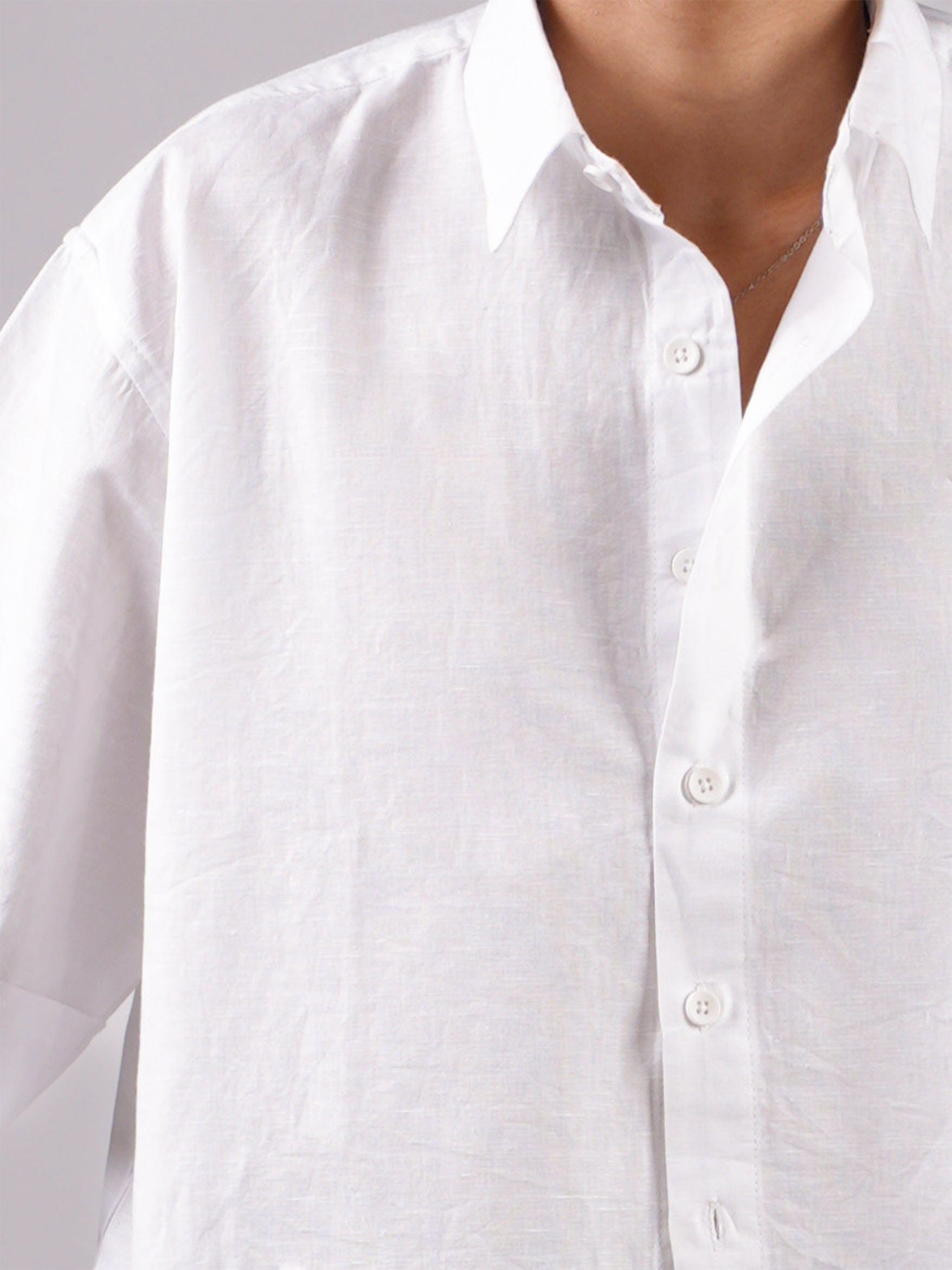 Oversized White Linen Crop Shirt