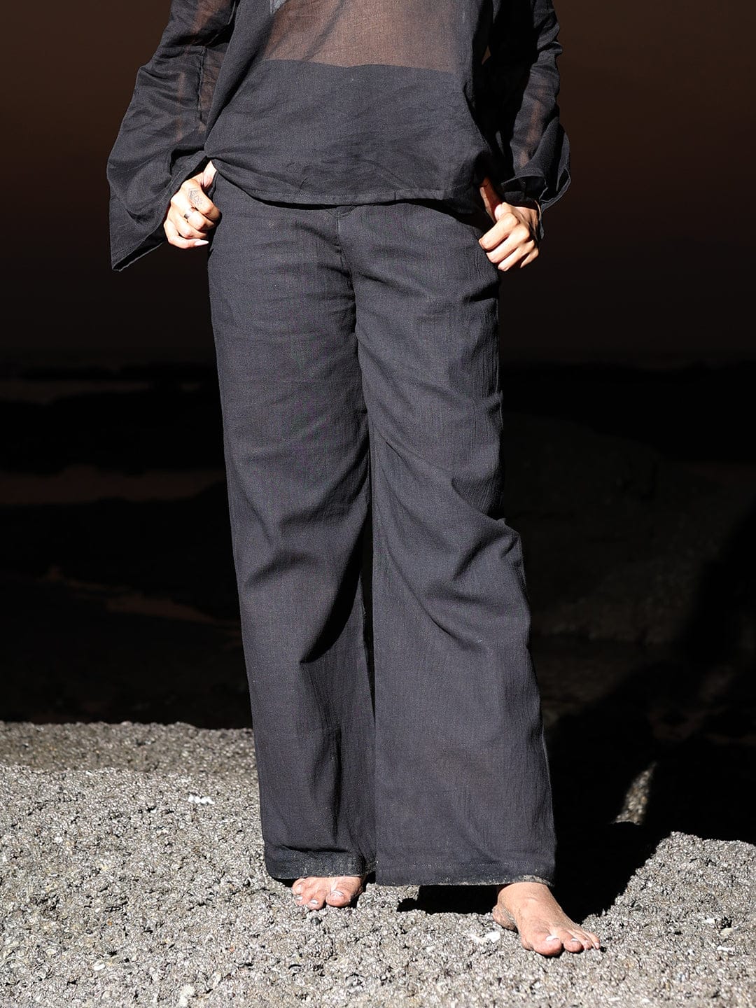 Black Loose Fitting Linen Pants