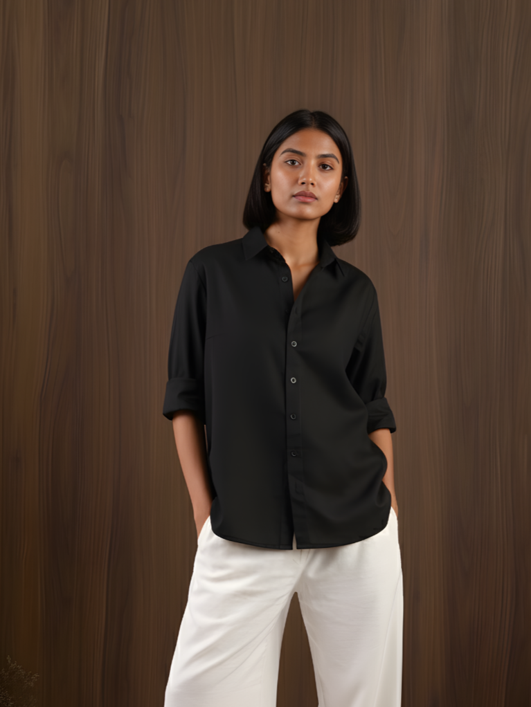 Oversized Black Linen Shirt