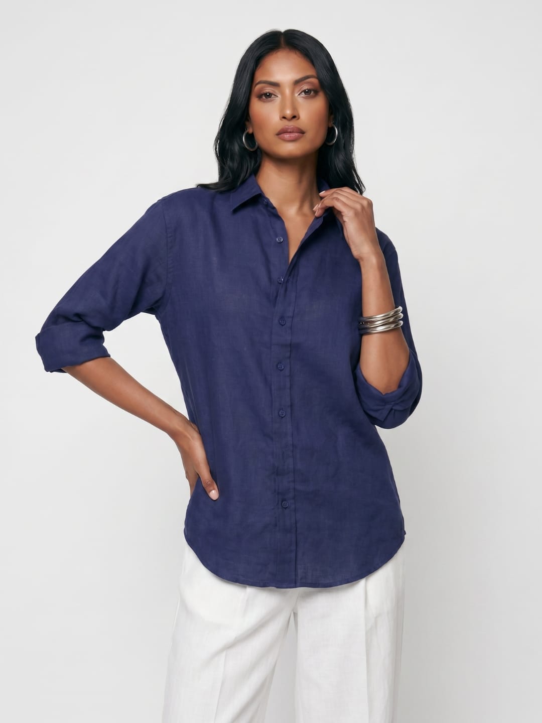 Oversized Blue Linen Shirt
