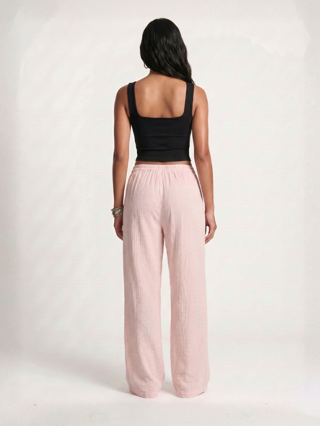 Pink Solid Straight Pants