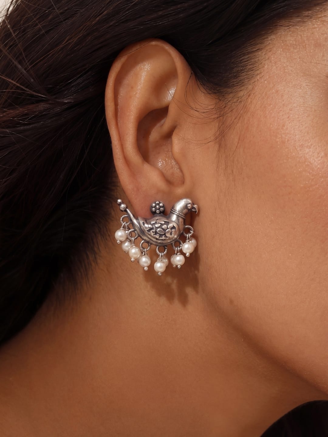 Bird Pearl Stud Earrings
