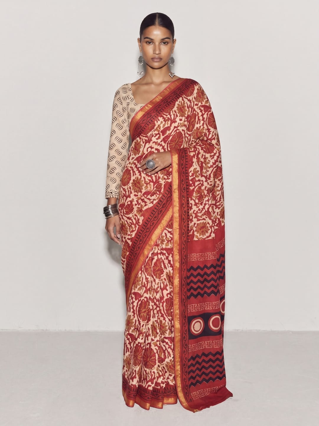 Mridul Floral Block Print Saree