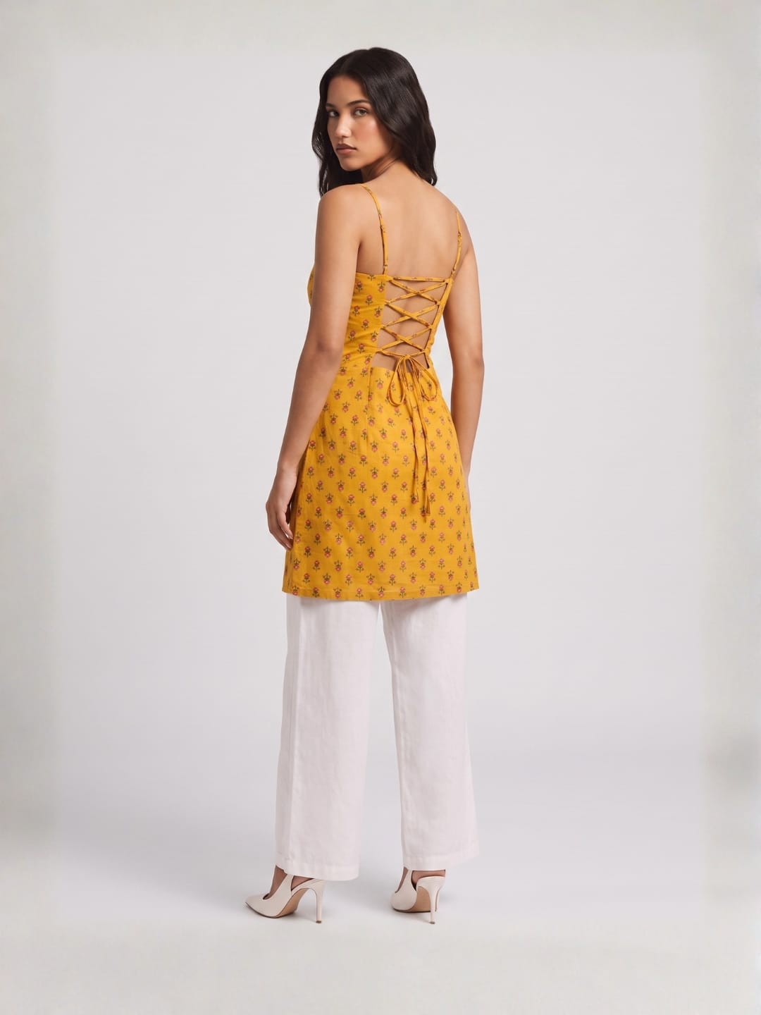 Mustard  Noodle Strap Corset Kurti