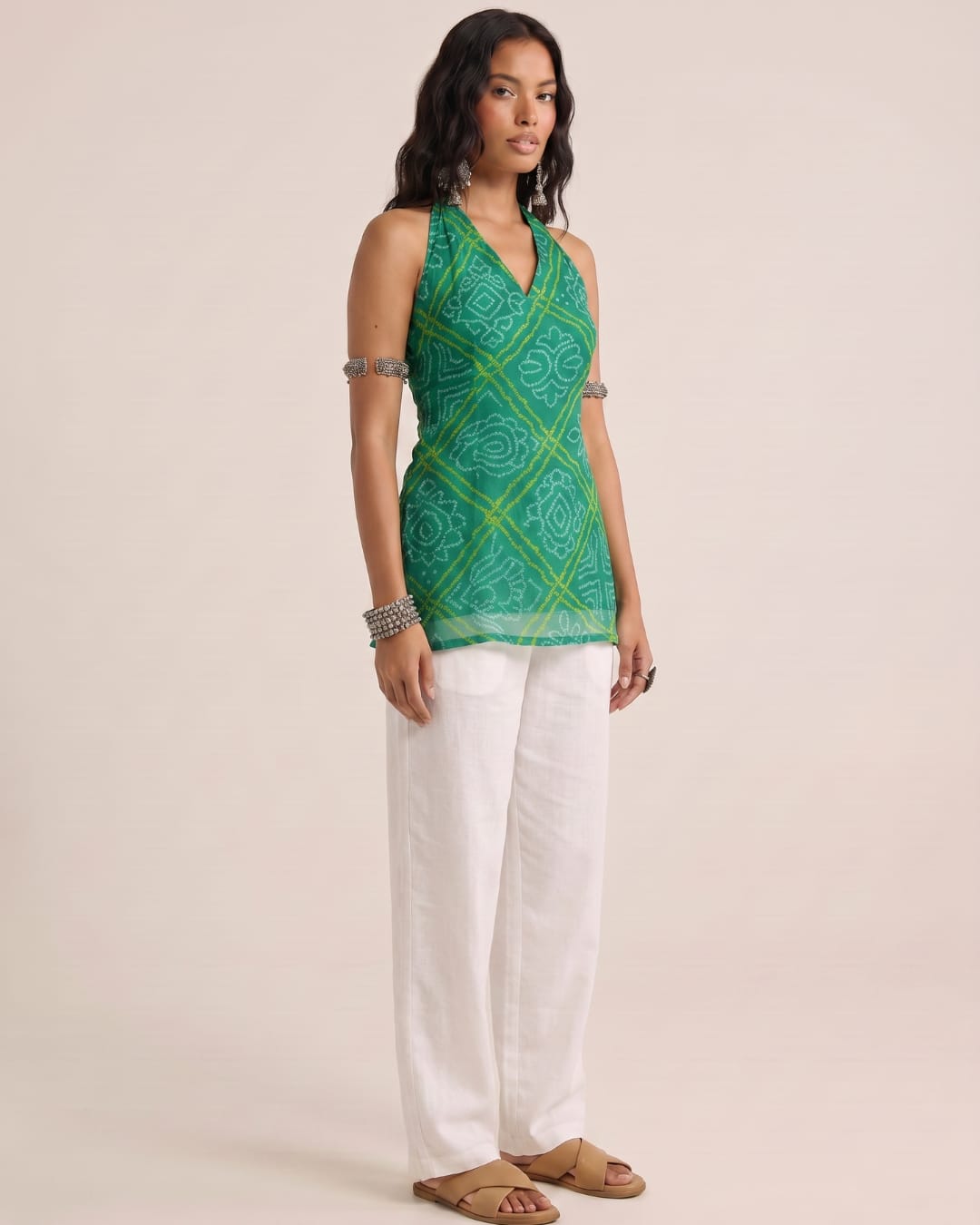 Leela Bandhani Halter Neck Corset Kurti