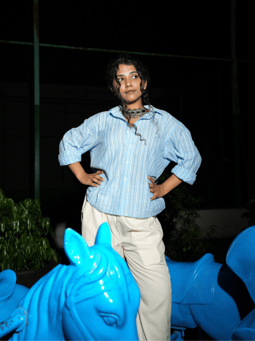 Oversized Striped Crop Shirt