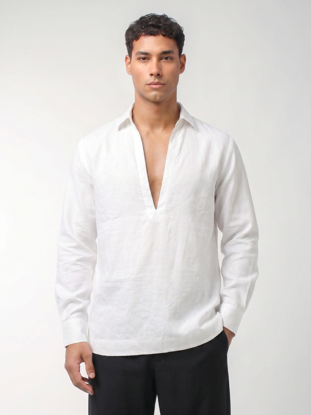 Rey White Plain Short Kurta