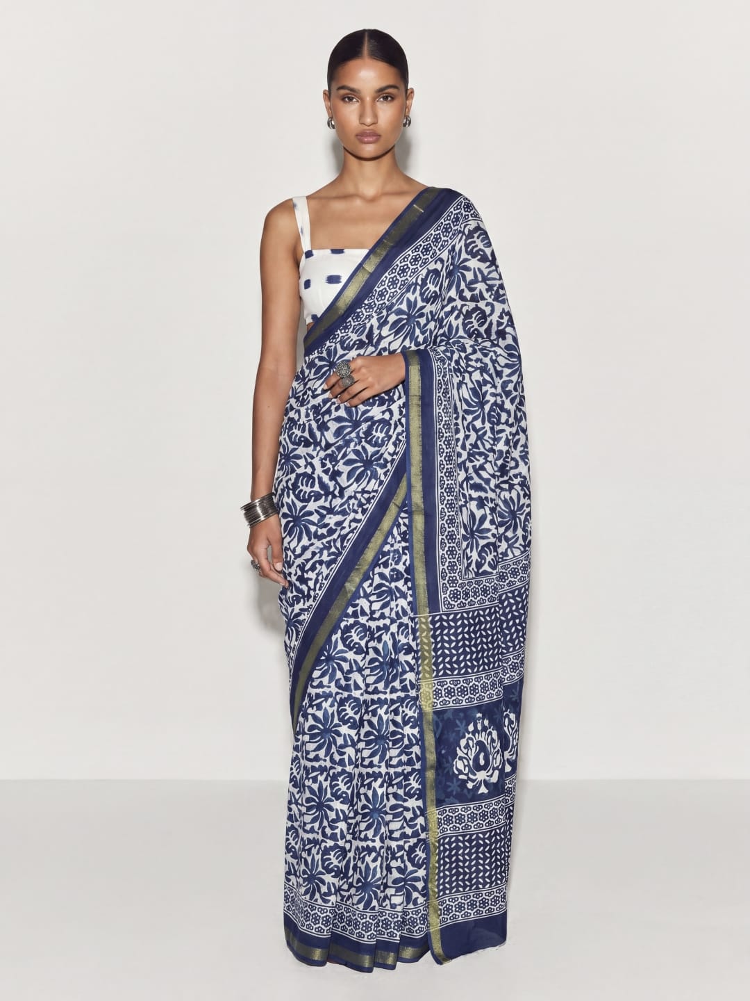 Reva Dabu Floral Block Print Saree