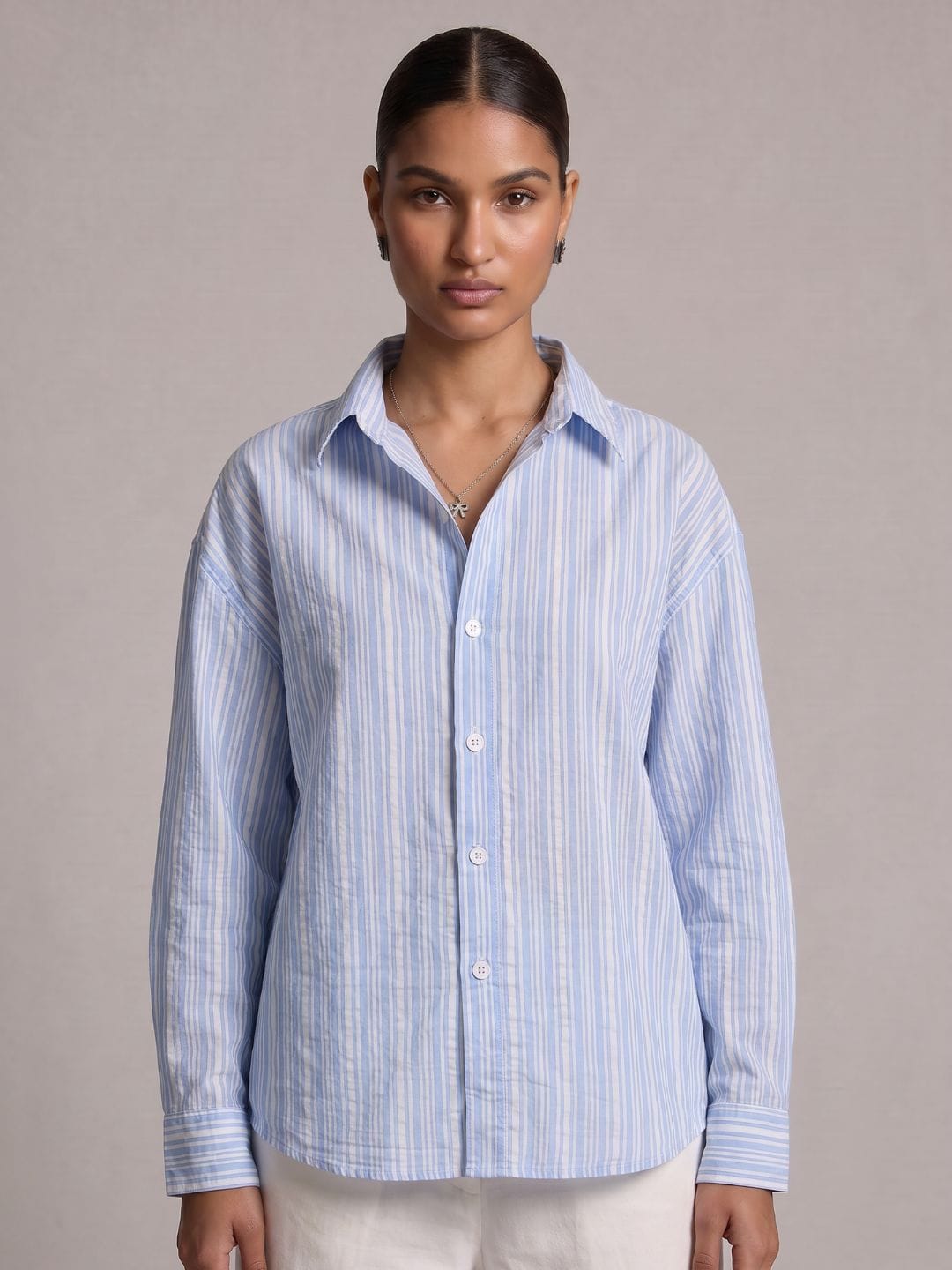 Oversized Striped Crop Shirt