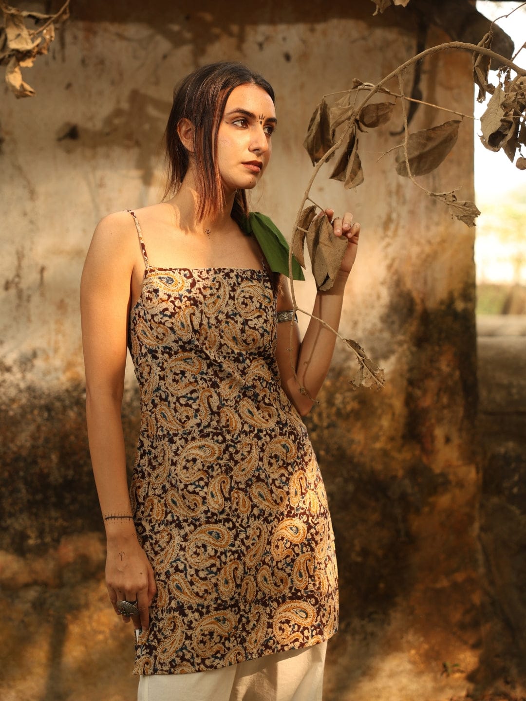 Kalamkari Noodle Strap Corset Kurti